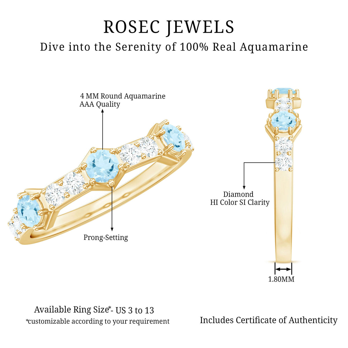 Aquamarine and Diamond Half Eternity Wedding Band for Women