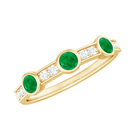 Bezel Set Emerald and Diamond Half Eternity Ring