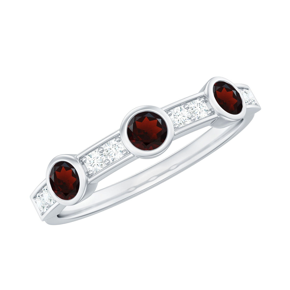 Certified Real Garnet Diamond Half Eternity Ring