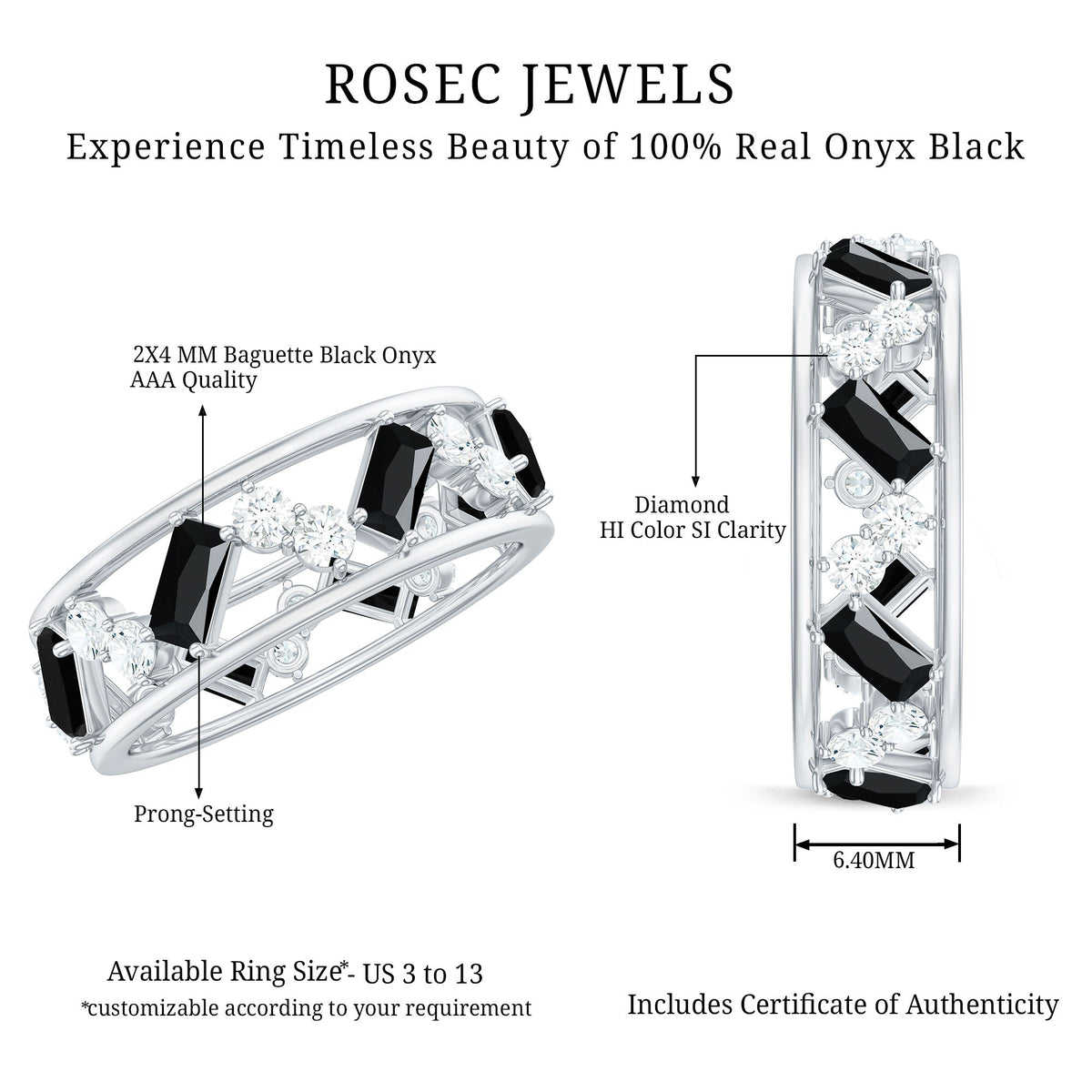 Black Onyx and Diamond Zig Zag Wide Wedding Band