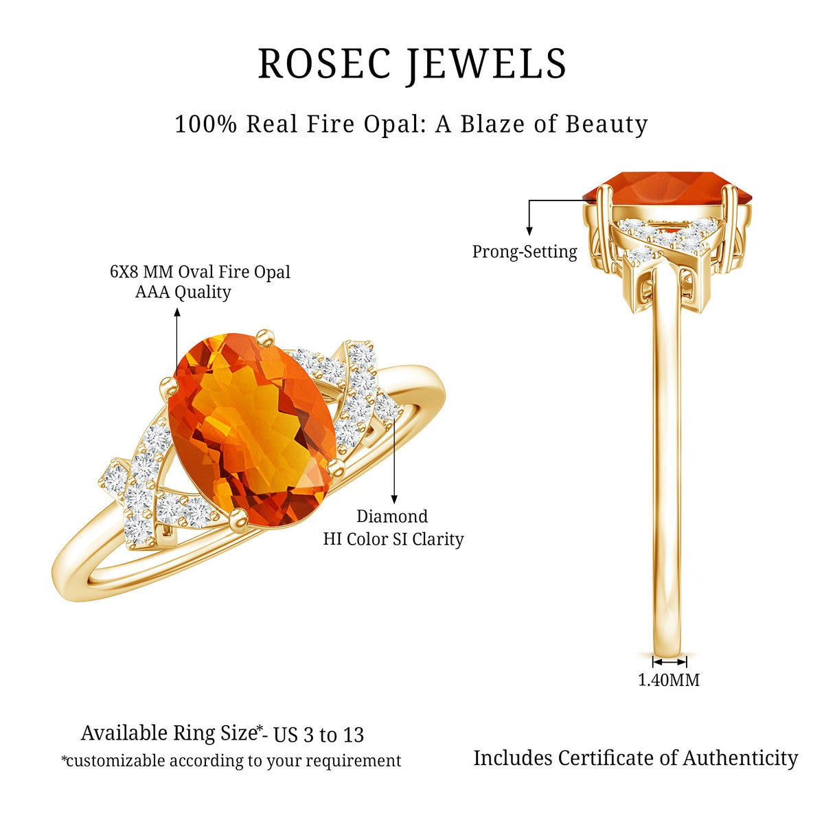 1 Carat Oval Fire Opal and Diamond Engagement Ring with Split Shank