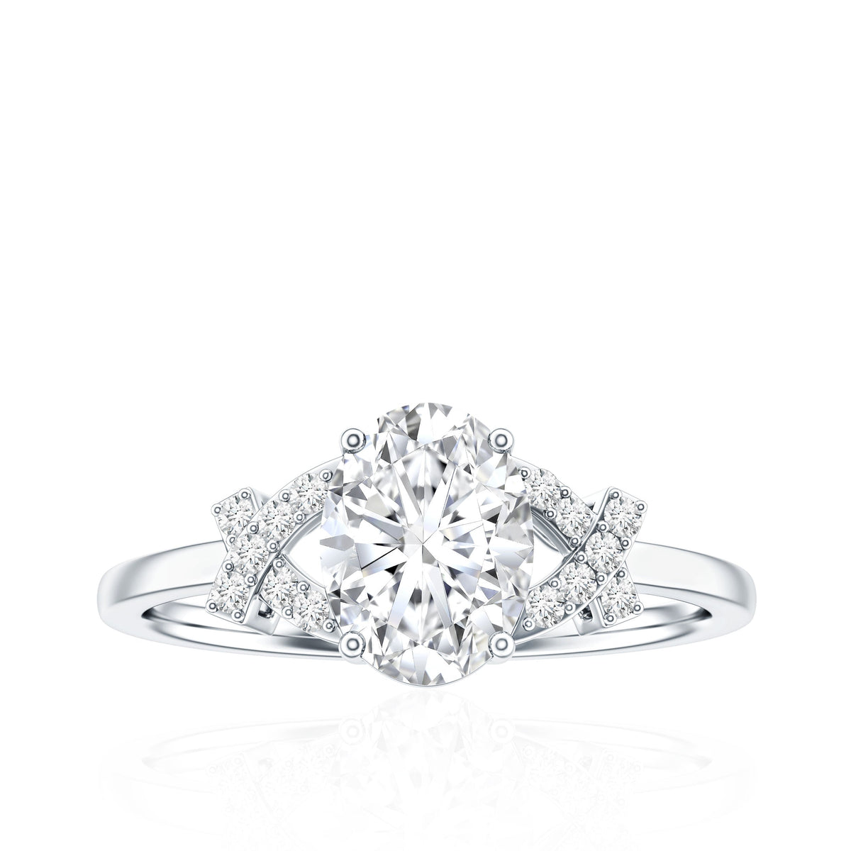 Certified Moissanite Oval Engagement Ring in Split Shank