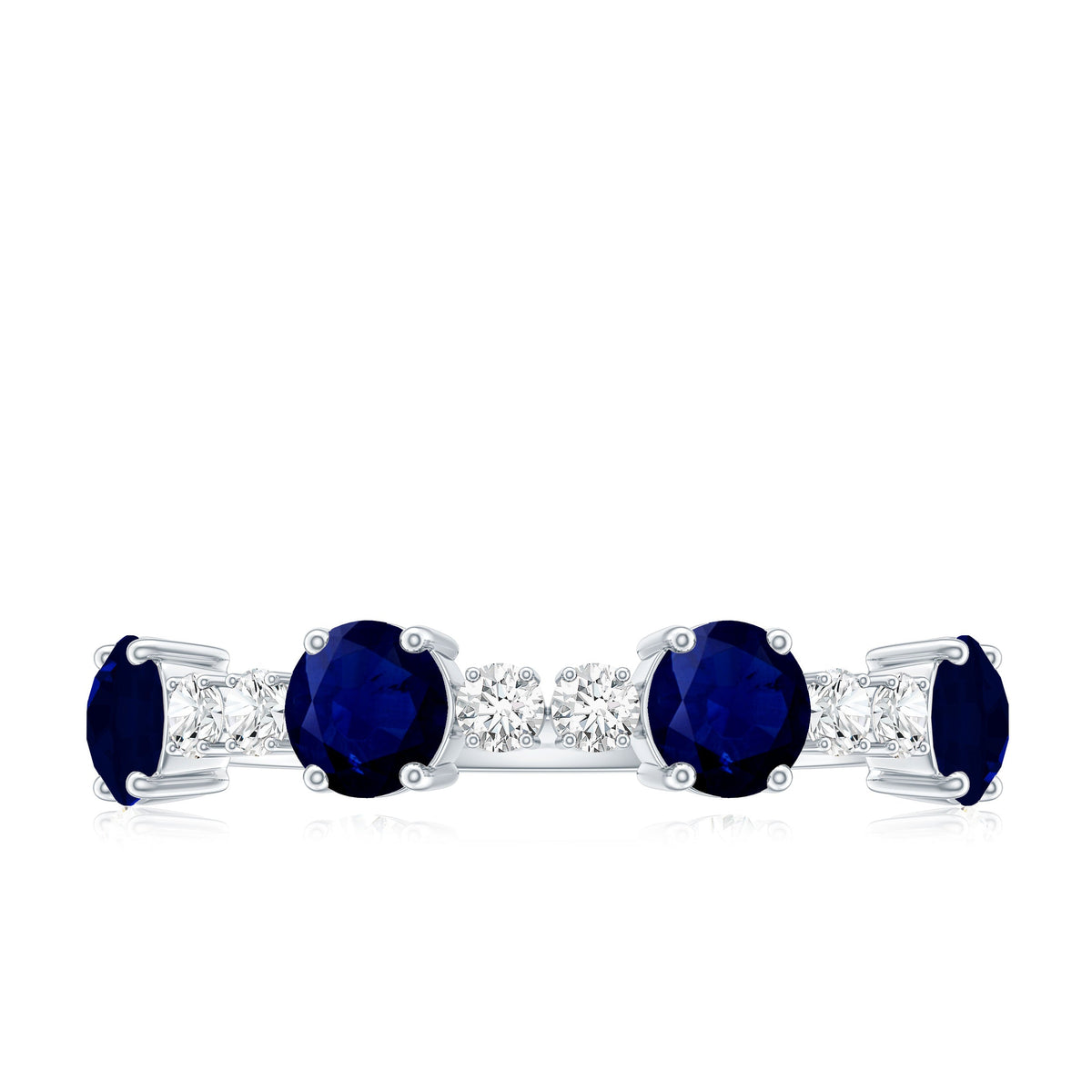 Genuine Blue Sapphire Half Eternity Ring with Diamond