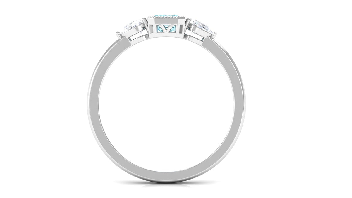0.6 Carat Natural Aquamarine and Diamond 3 Stone Engagement Ring with Certificate