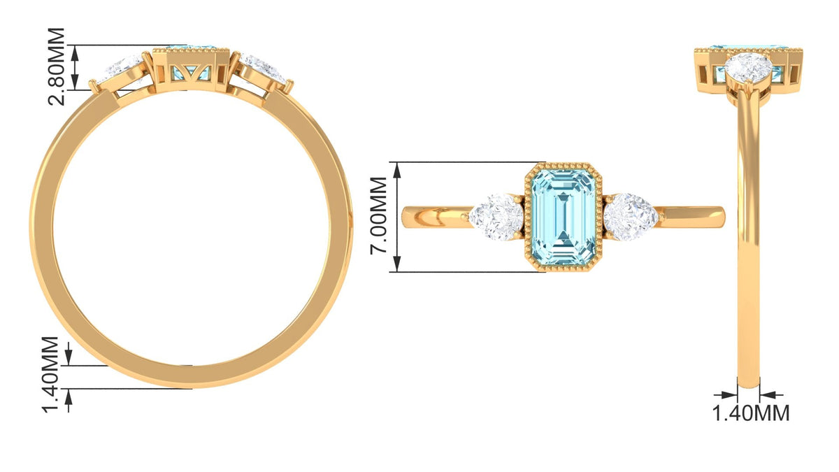 0.6 Carat Natural Aquamarine and Diamond 3 Stone Engagement Ring with Certificate
