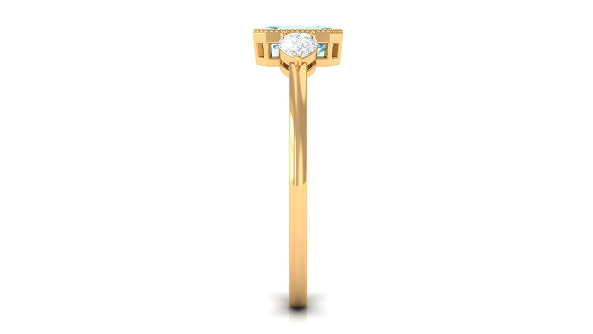 0.6 Carat Natural Aquamarine and Diamond 3 Stone Engagement Ring with Certificate
