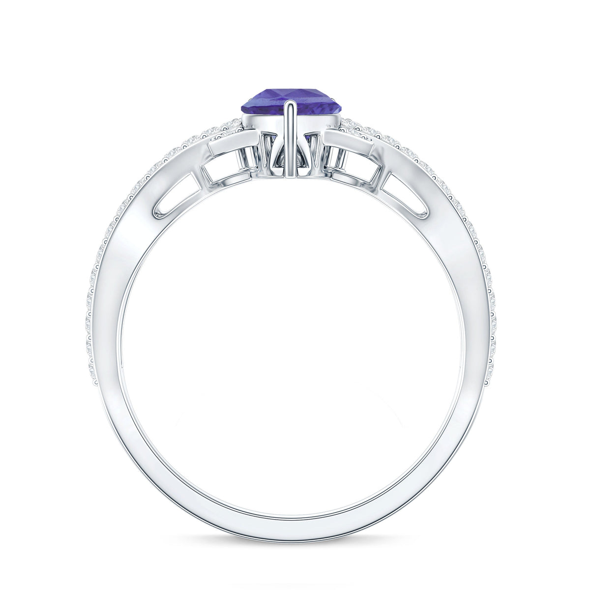 Certified Real Tanzanite Engagement Ring with Diamond Crossover Shank