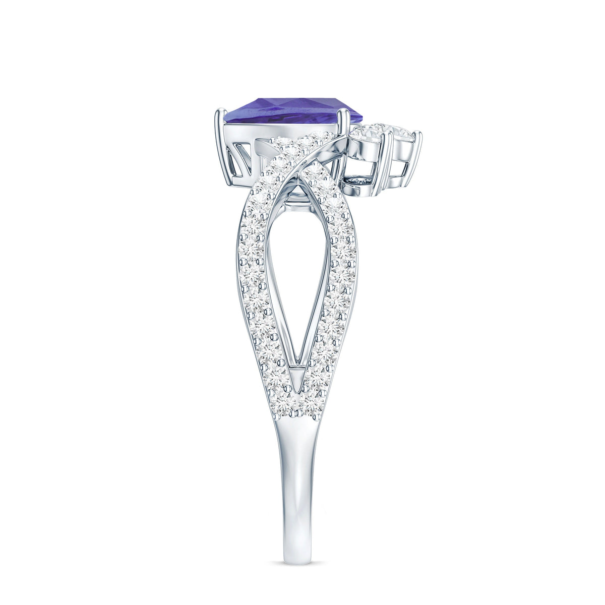 Certified Real Tanzanite Engagement Ring with Diamond Crossover Shank