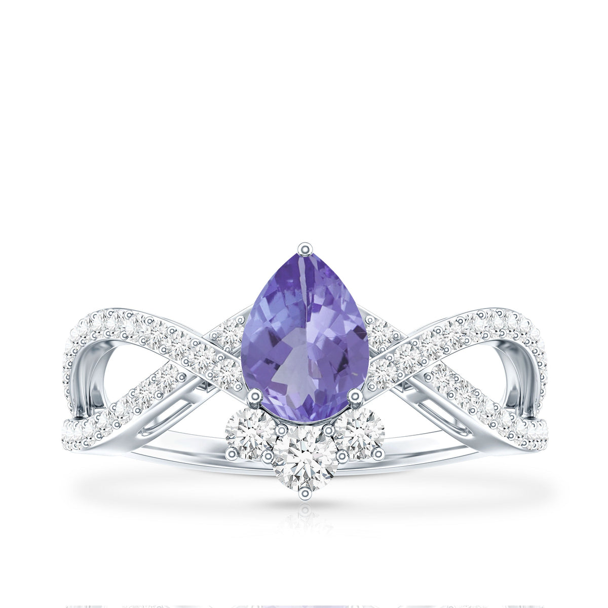 Certified Real Tanzanite Engagement Ring with Diamond Crossover Shank