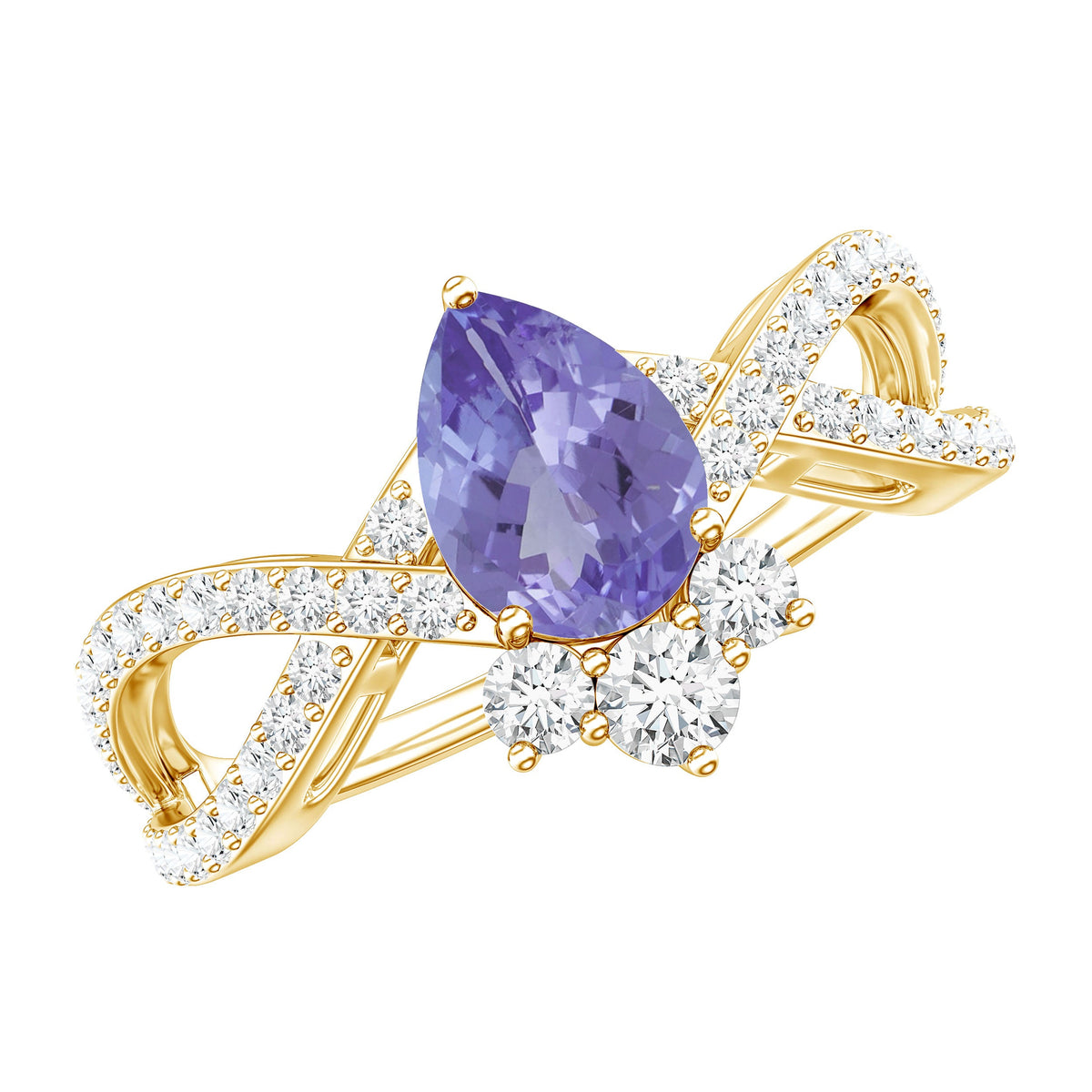 Certified Real Tanzanite Engagement Ring with Diamond Crossover Shank