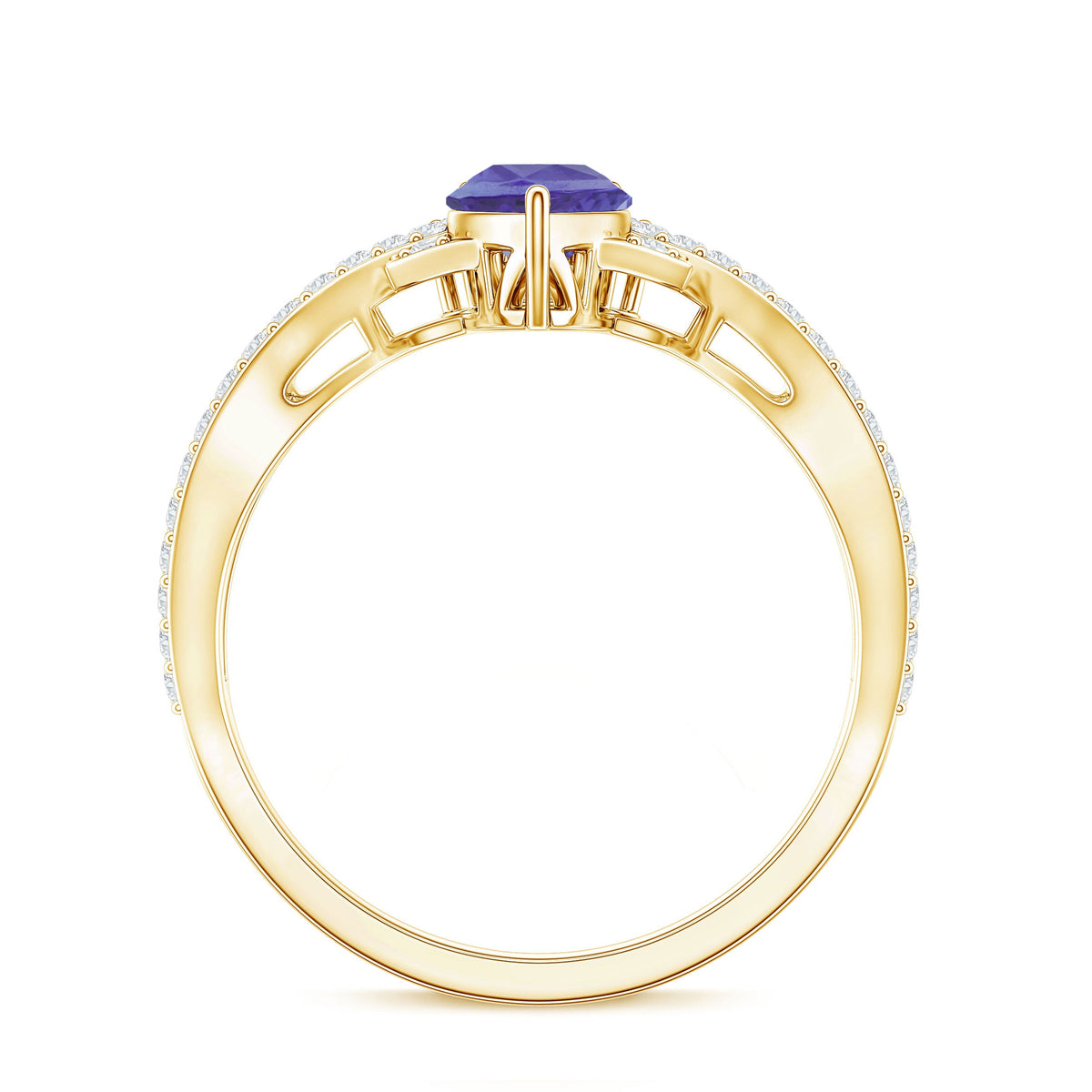 Certified Real Tanzanite Engagement Ring with Diamond Crossover Shank