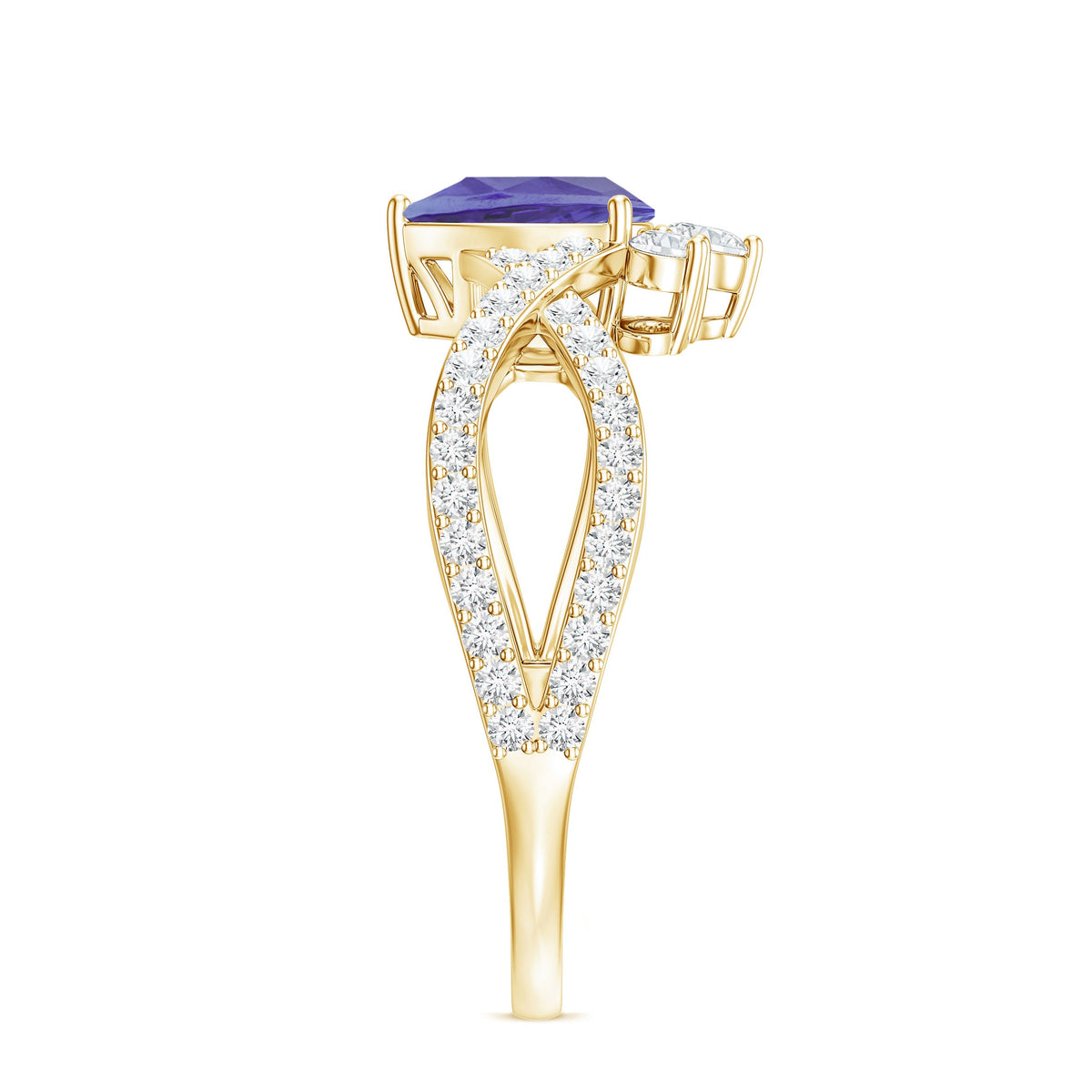 Certified Real Tanzanite Engagement Ring with Diamond Crossover Shank