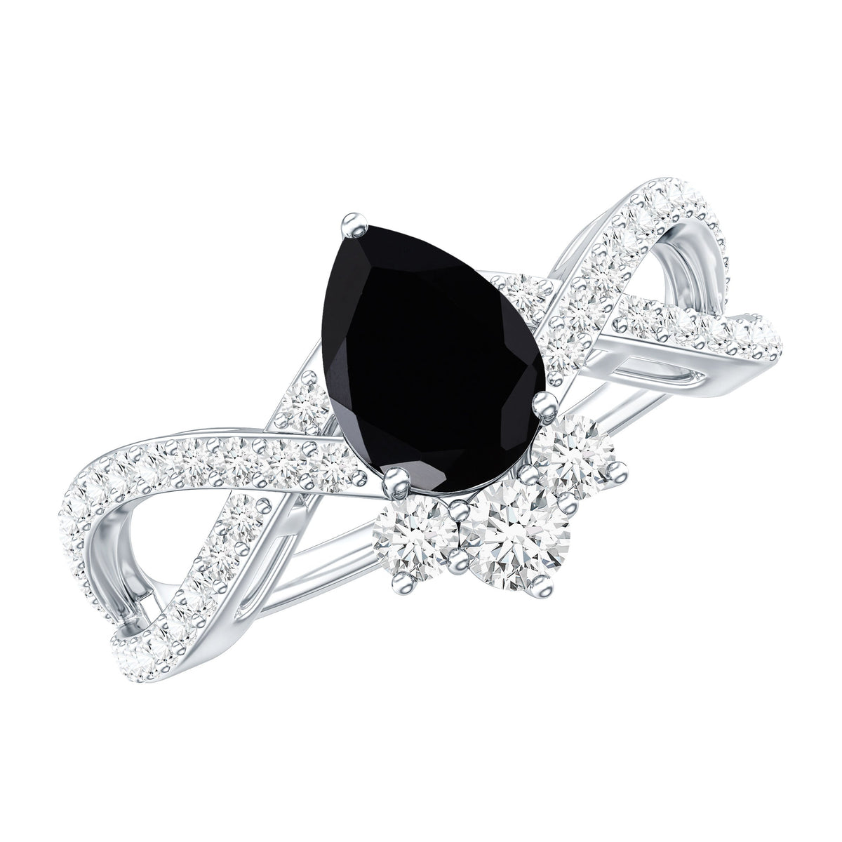 1 Carat Pear Shaped Black Onyx Designer Engagement Ring with Diamond