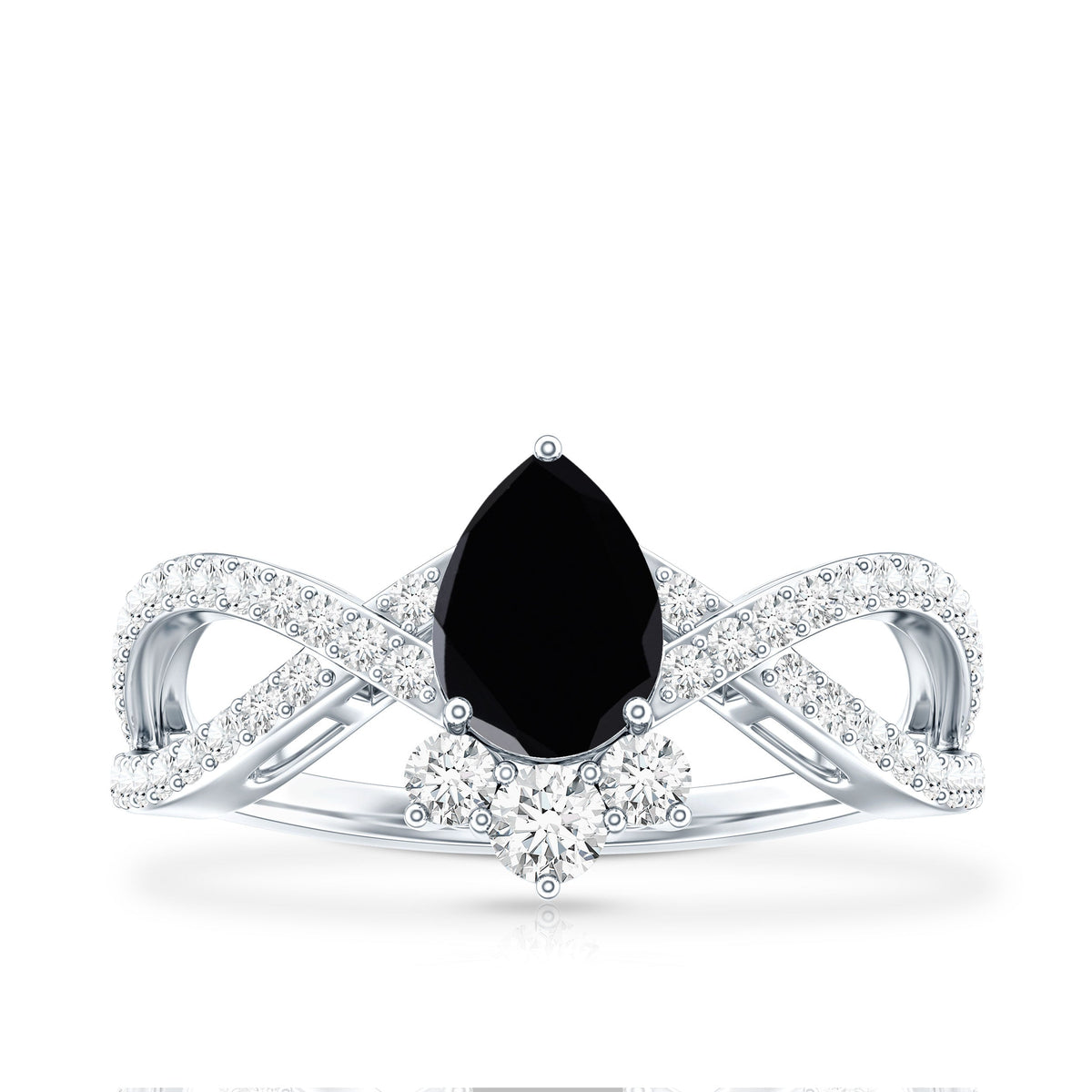 1 Carat Pear Shaped Black Onyx Designer Engagement Ring with Diamond