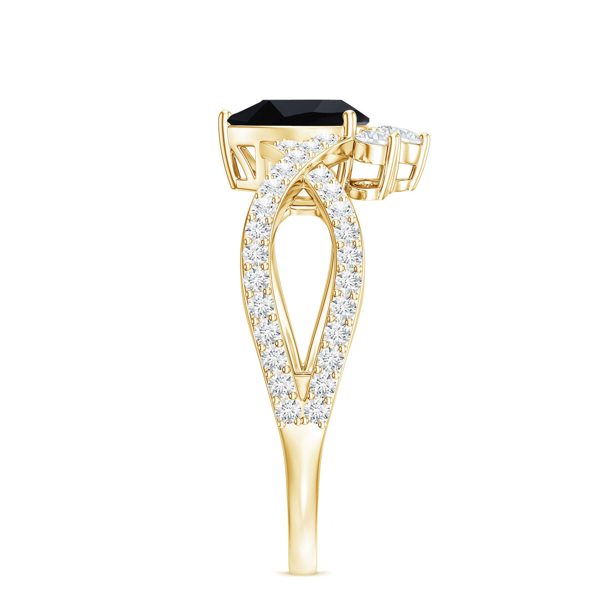1 Carat Pear Shaped Black Onyx Designer Engagement Ring with Diamond