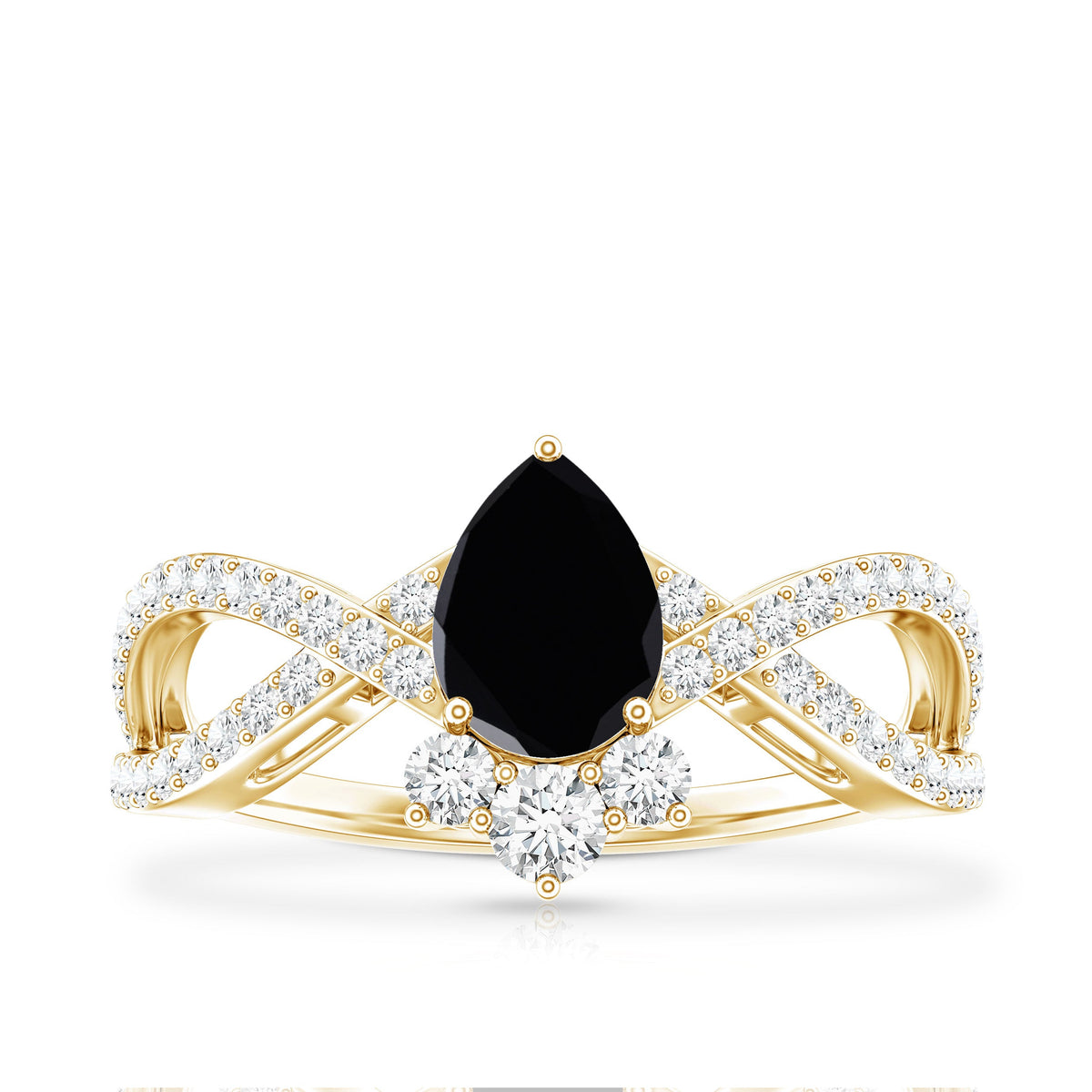 1 Carat Pear Shaped Black Onyx Designer Engagement Ring with Diamond