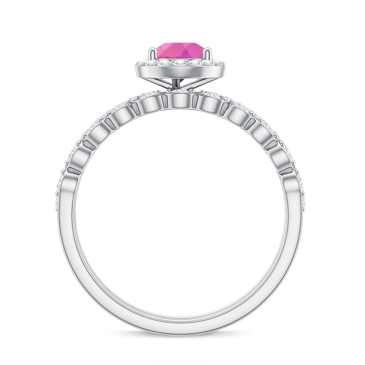 Teardrop Pink tourmaline Bridal Ring Set with Diamond