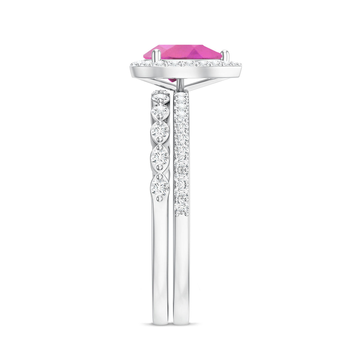 Teardrop Pink tourmaline Bridal Ring Set with Diamond