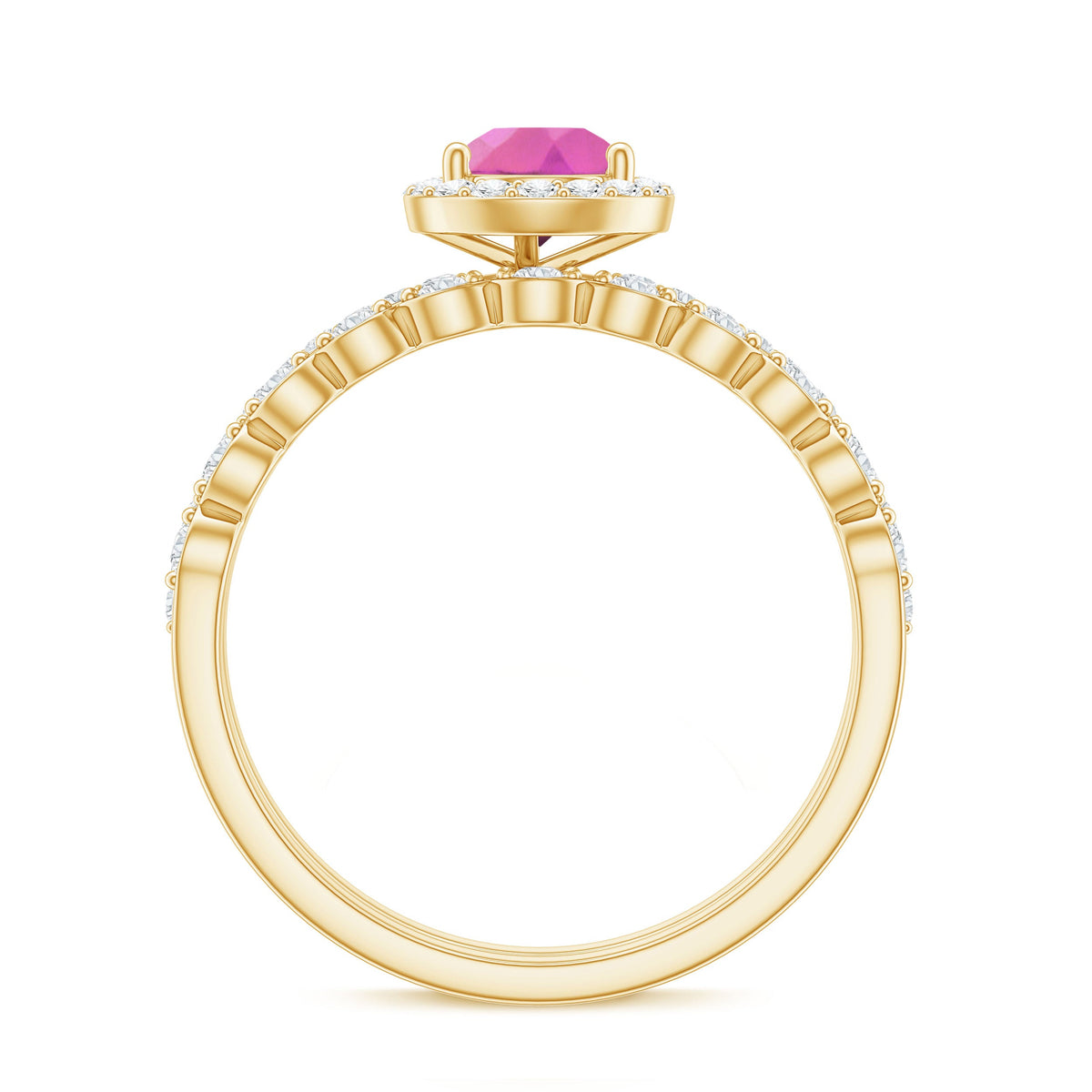 Teardrop Pink tourmaline Bridal Ring Set with Diamond