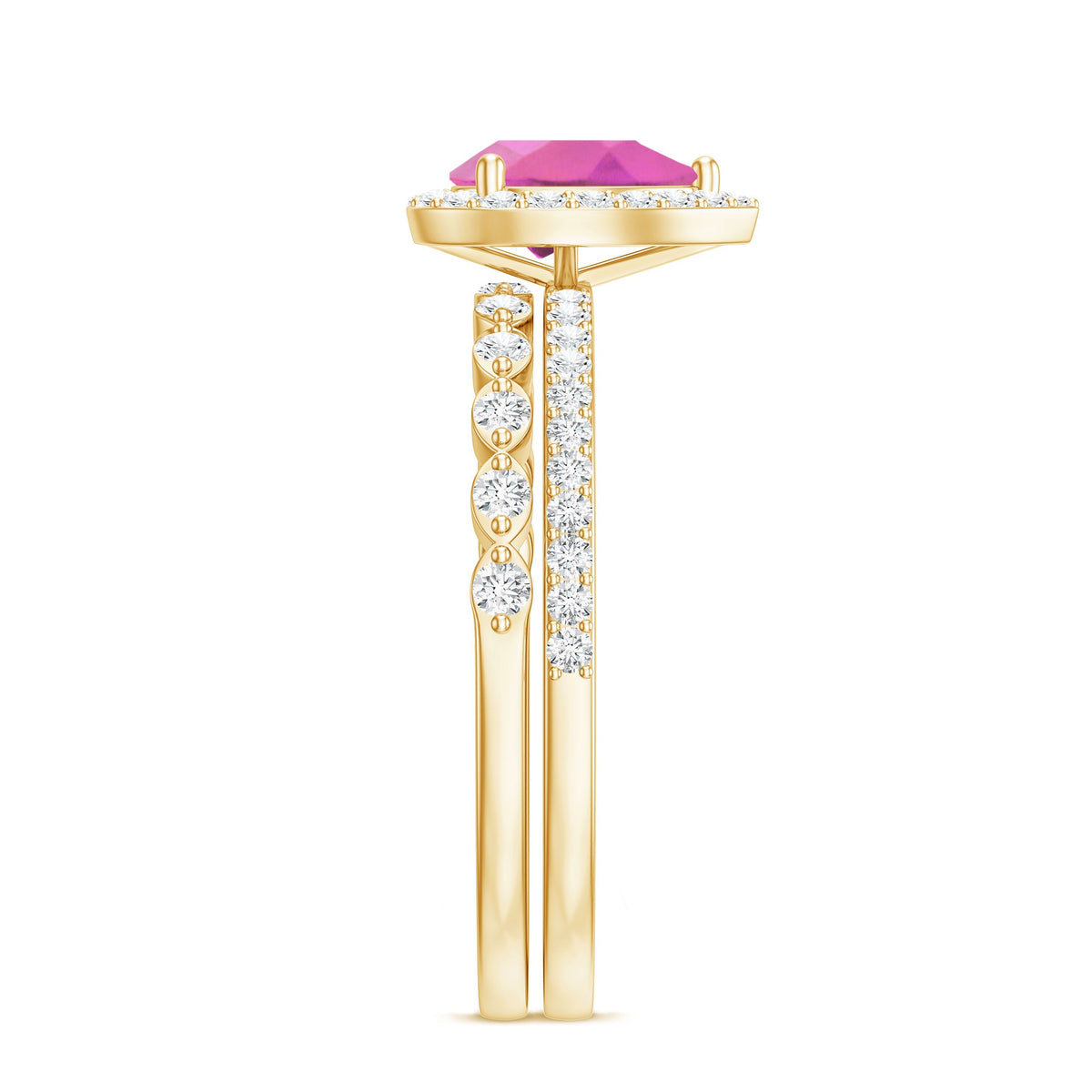 Teardrop Pink tourmaline Bridal Ring Set with Diamond