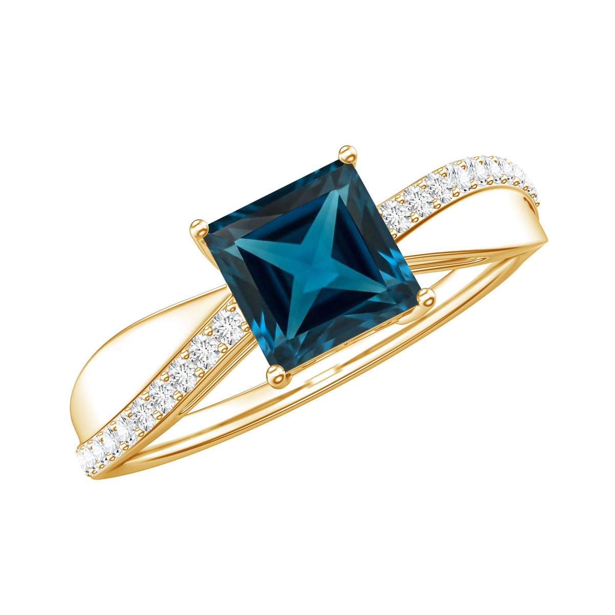 1 Carat Princess Cut London Blue Topaz Solitaire Engagement Ring For Women