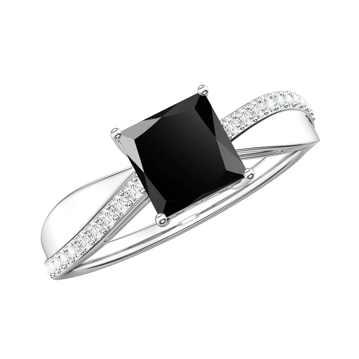 0.5 Carat Princess Cut Black Onyx Solitaire Engagement Ring with Diamond