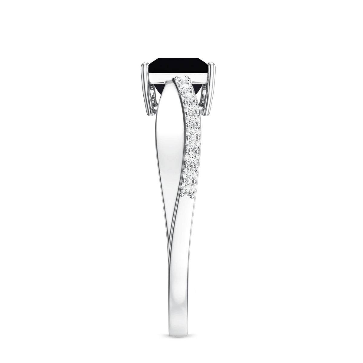 0.5 Carat Princess Cut Black Onyx Solitaire Engagement Ring with Diamond