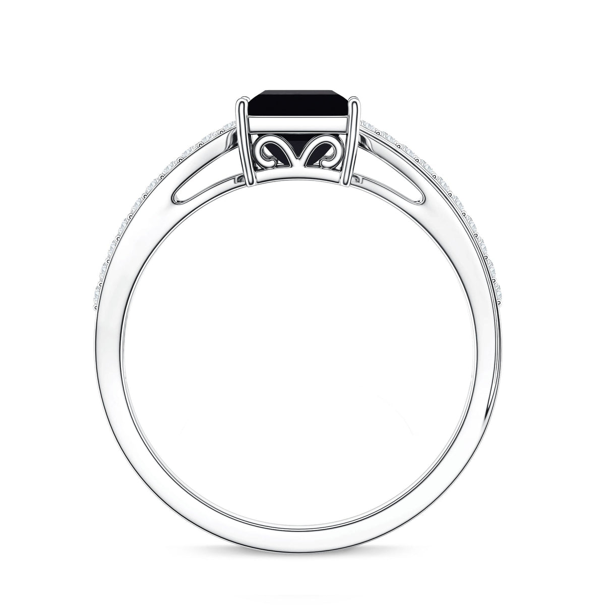 0.5 Carat Princess Cut Black Onyx Solitaire Engagement Ring with Diamond
