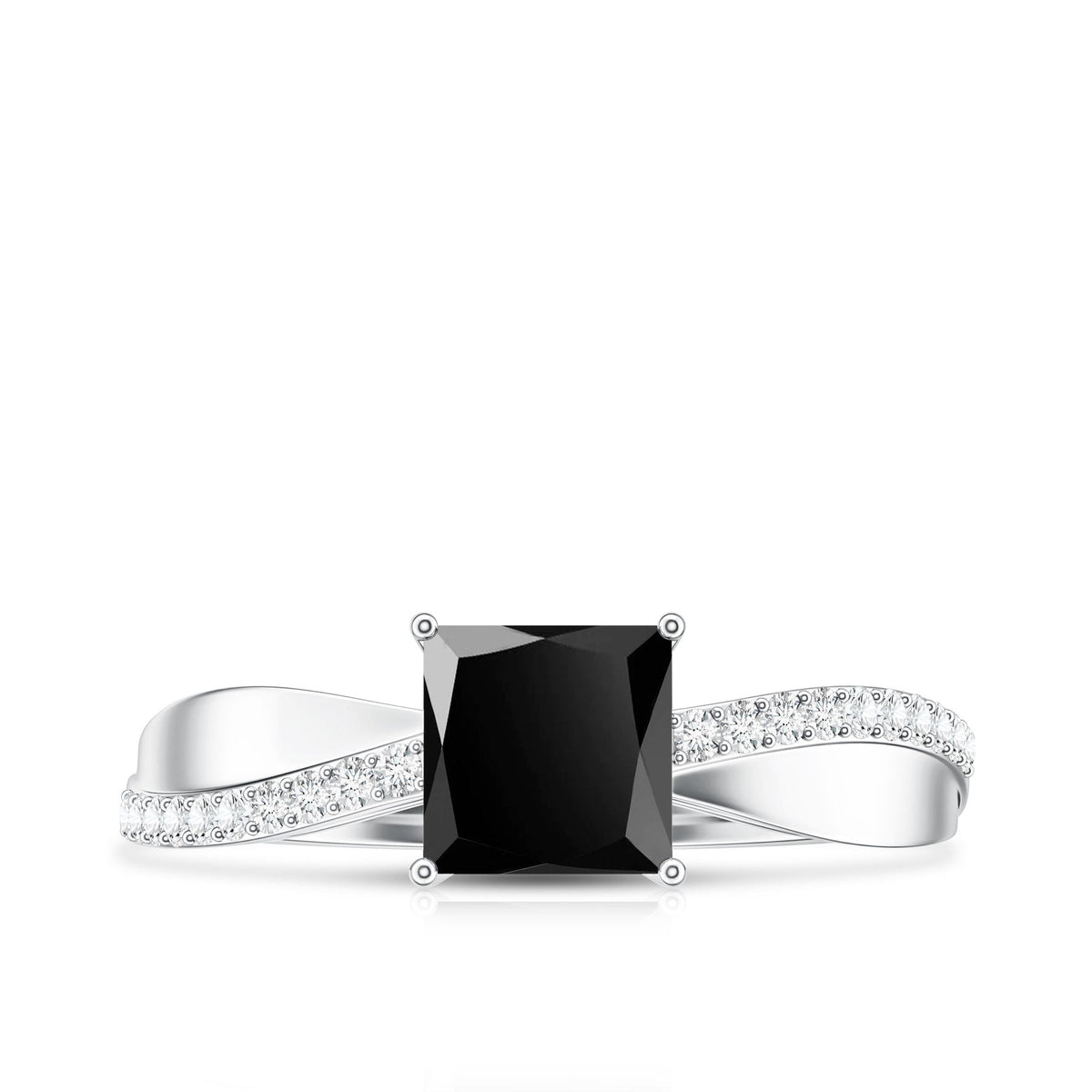 0.5 Carat Princess Cut Black Onyx Solitaire Engagement Ring with Diamond