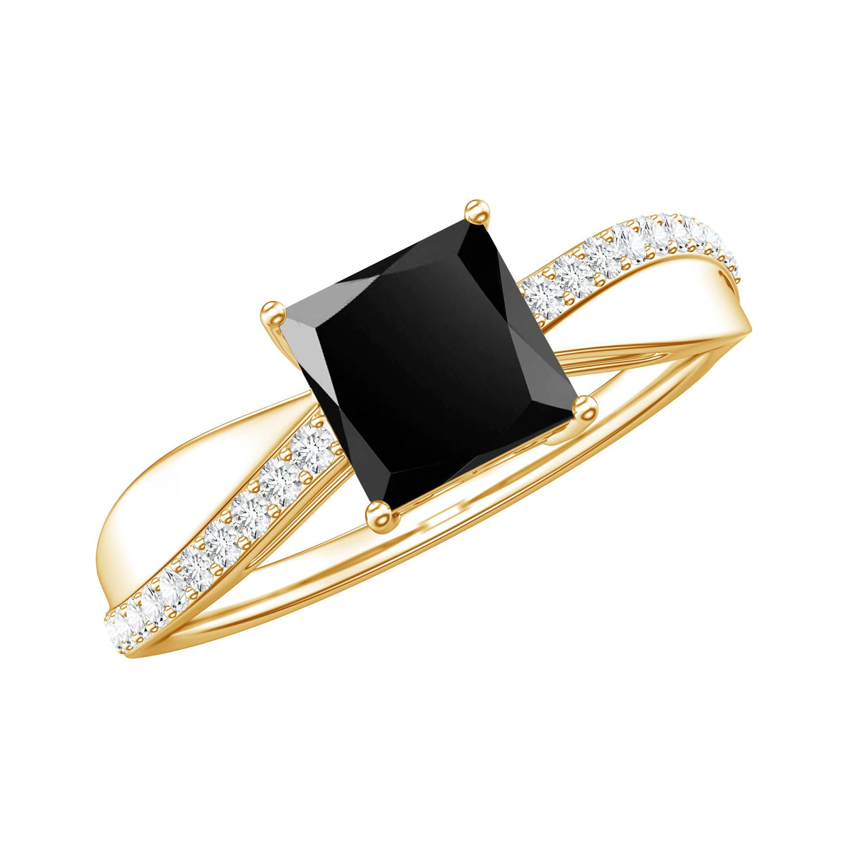 0.5 Carat Princess Cut Black Onyx Solitaire Engagement Ring with Diamond