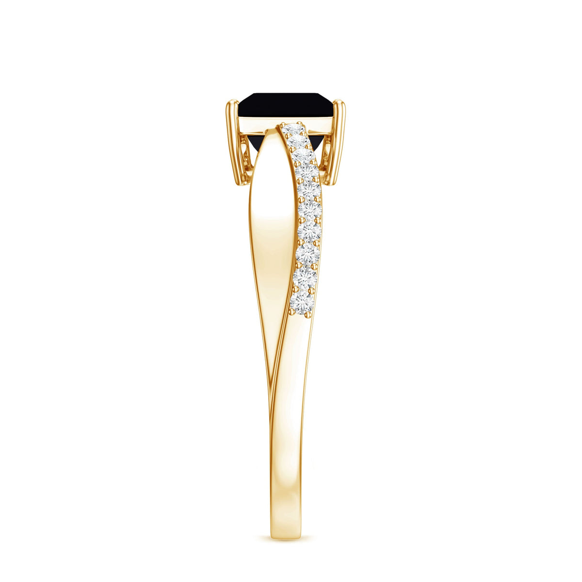 0.5 Carat Princess Cut Black Onyx Solitaire Engagement Ring with Diamond