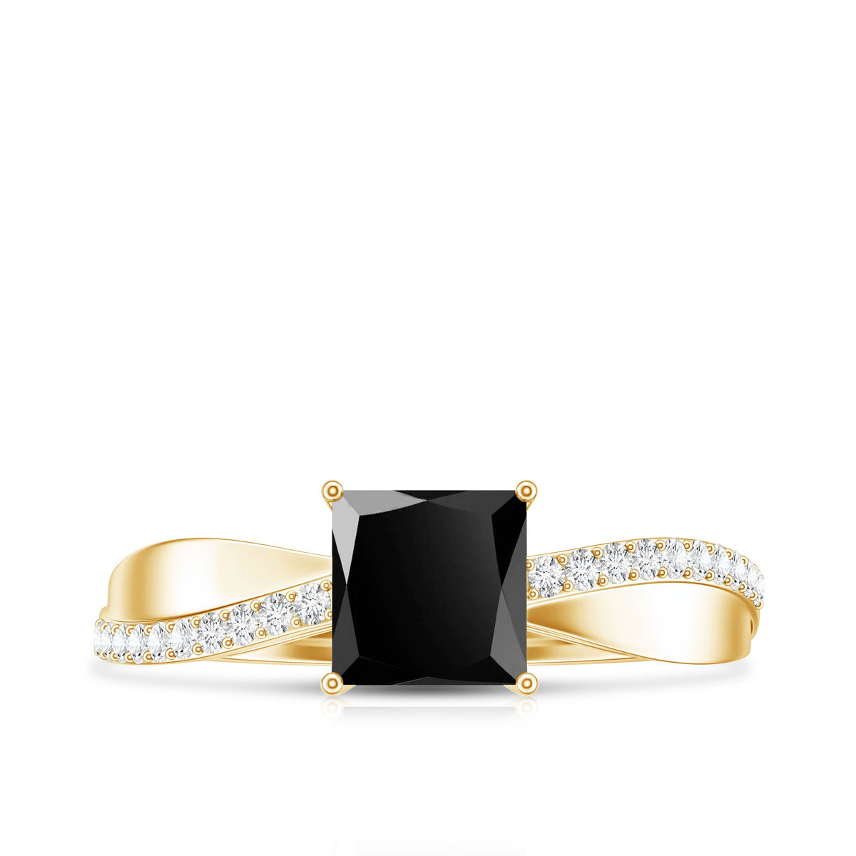 0.5 Carat Princess Cut Black Onyx Solitaire Engagement Ring with Diamond