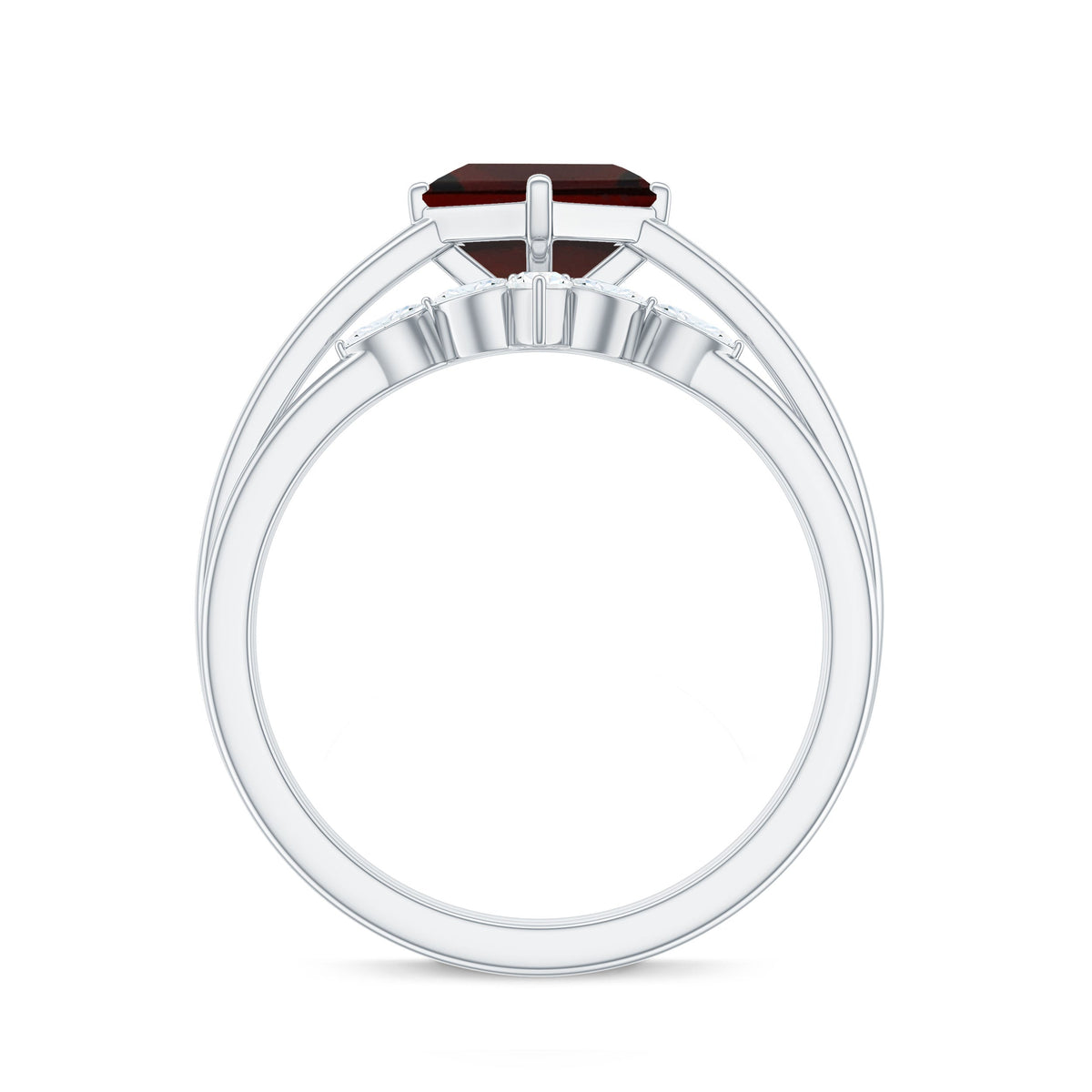 1.4 Carat Princess Cut Garnet Solitaire Bridal Ring Set with Diamonds