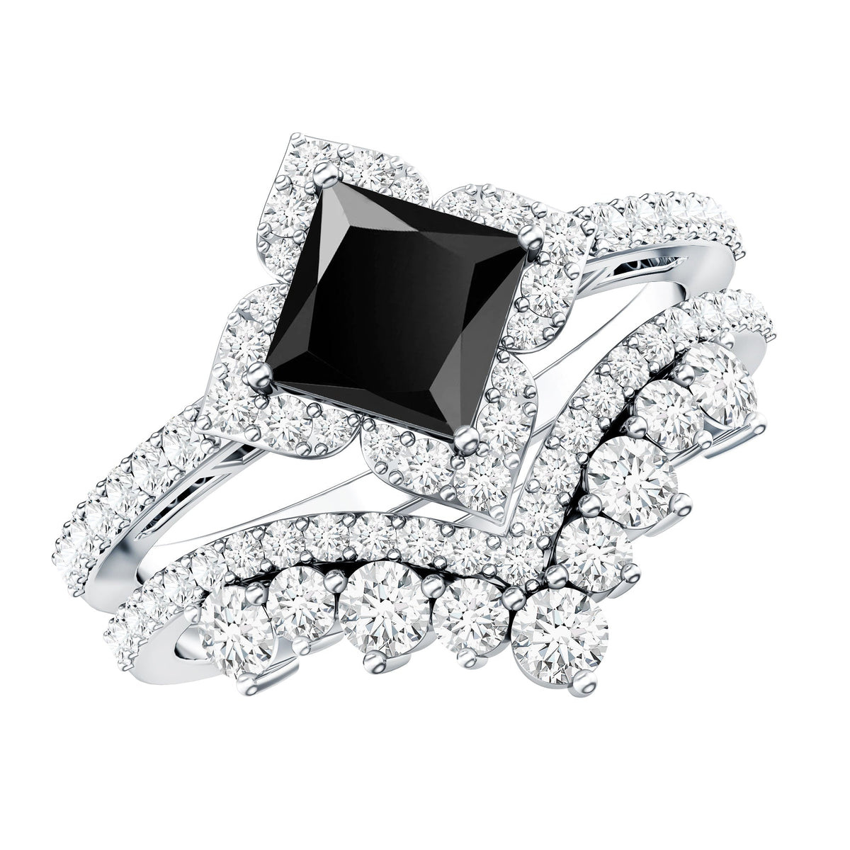 0.5 Carat Black Onyx and Moissanite Statement Wedding Ring Set