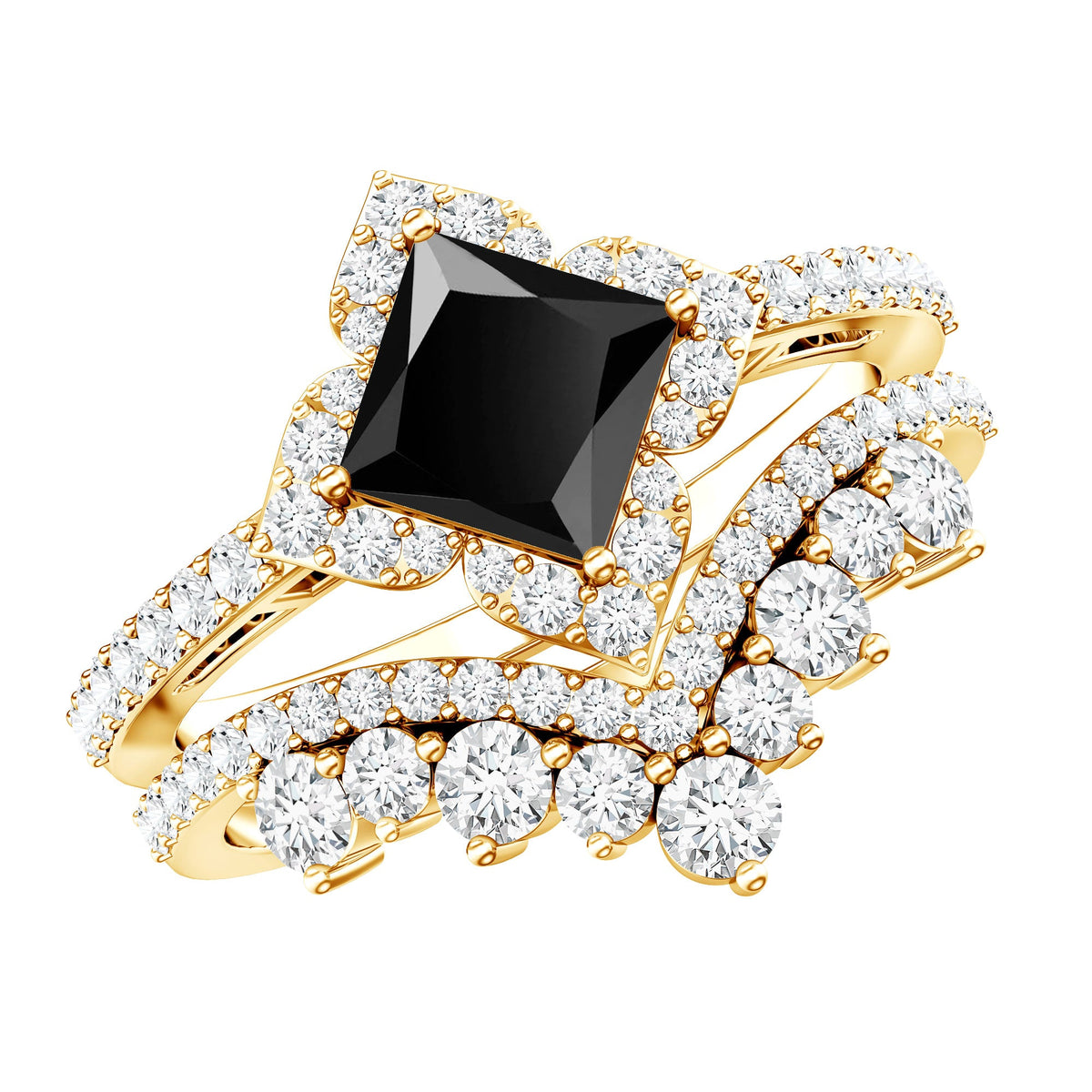 0.5 Carat Black Onyx and Moissanite Statement Wedding Ring Set