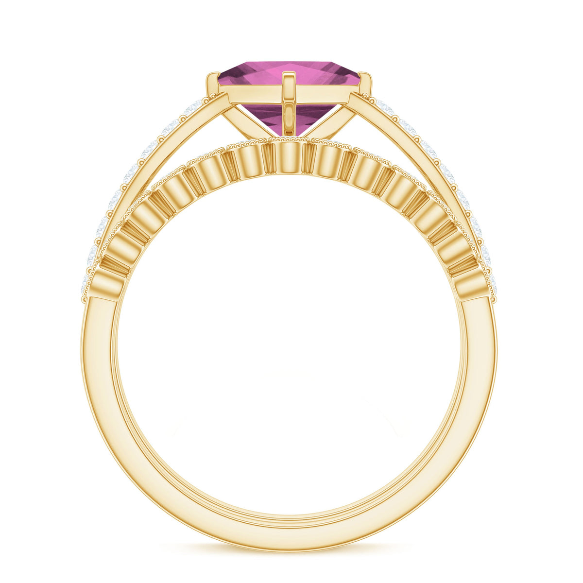 1 Carat Princess Cut Pink Tourmaline Ring with Diamond Wedding Band