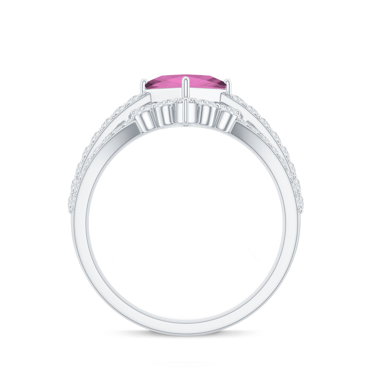 1 Carat Princess Cut Pink tourmaline and Diamond Wedding Ring Set for Women