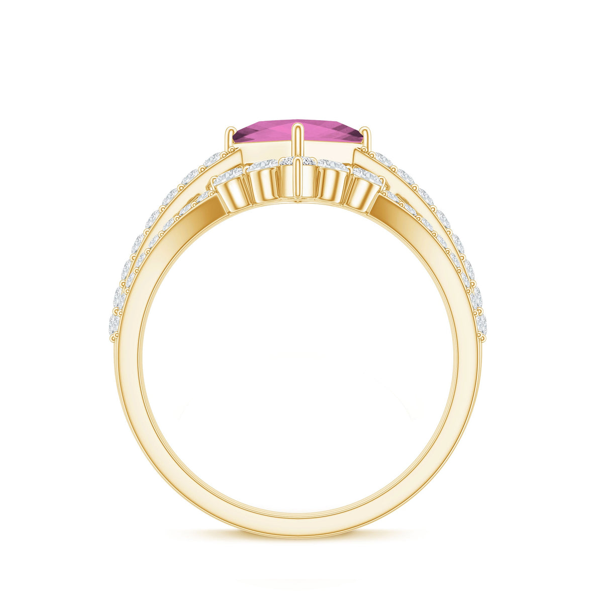 1 Carat Princess Cut Pink tourmaline and Diamond Wedding Ring Set for Women