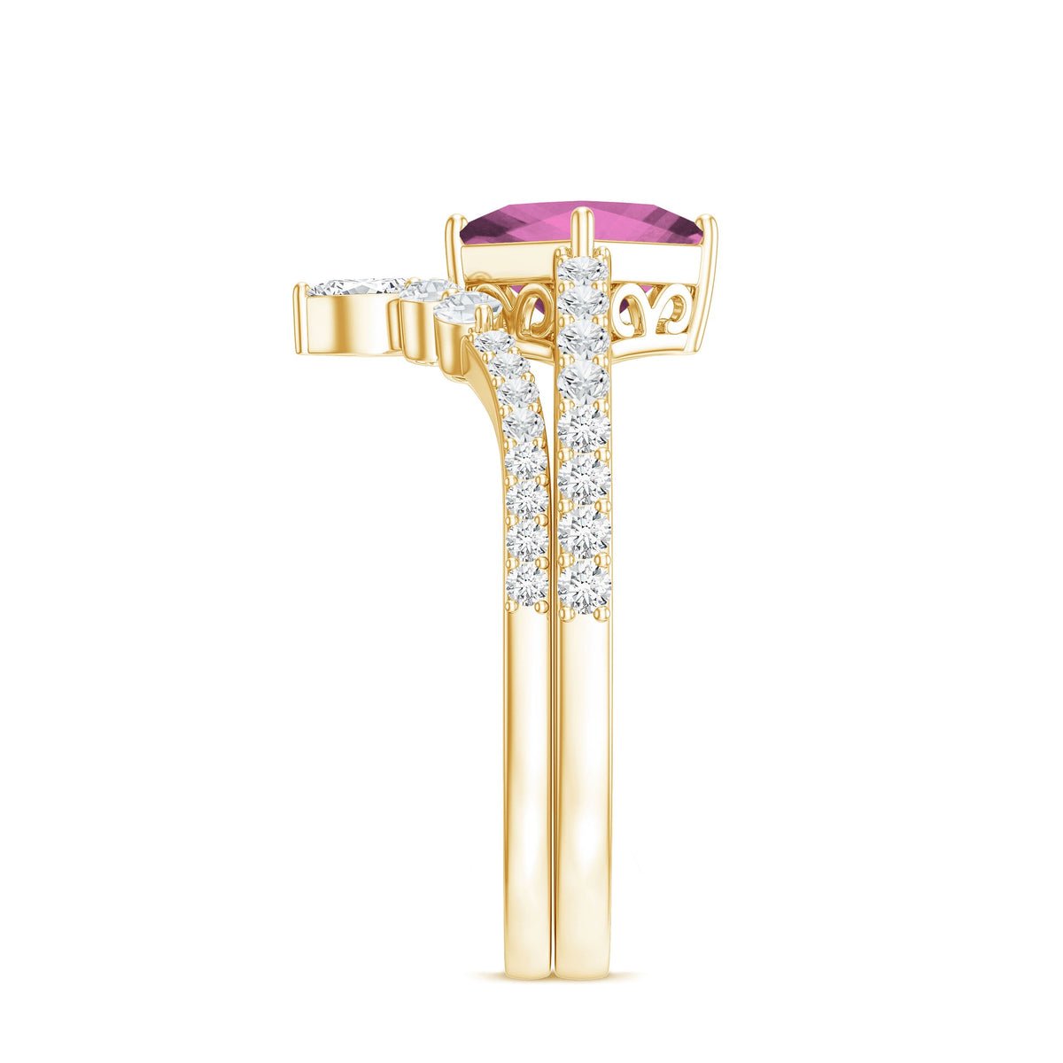 1 Carat Princess Cut Pink tourmaline and Diamond Wedding Ring Set for Women