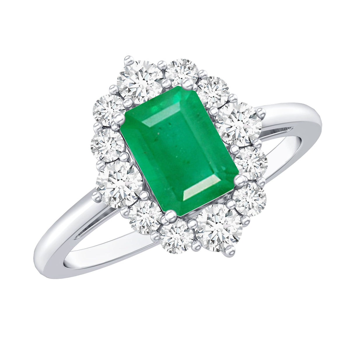 Certified Real Emerald Cut Emerald Engagement Ring with Diamond Halo