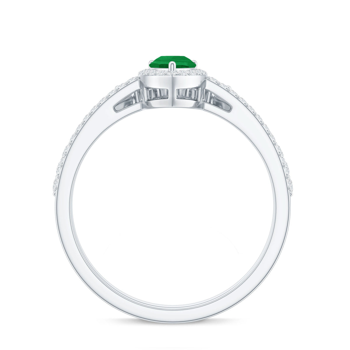 0.3 Carat Natural Emerald Diamond Pear Shaped Engagement Wedding Ring Set of 2