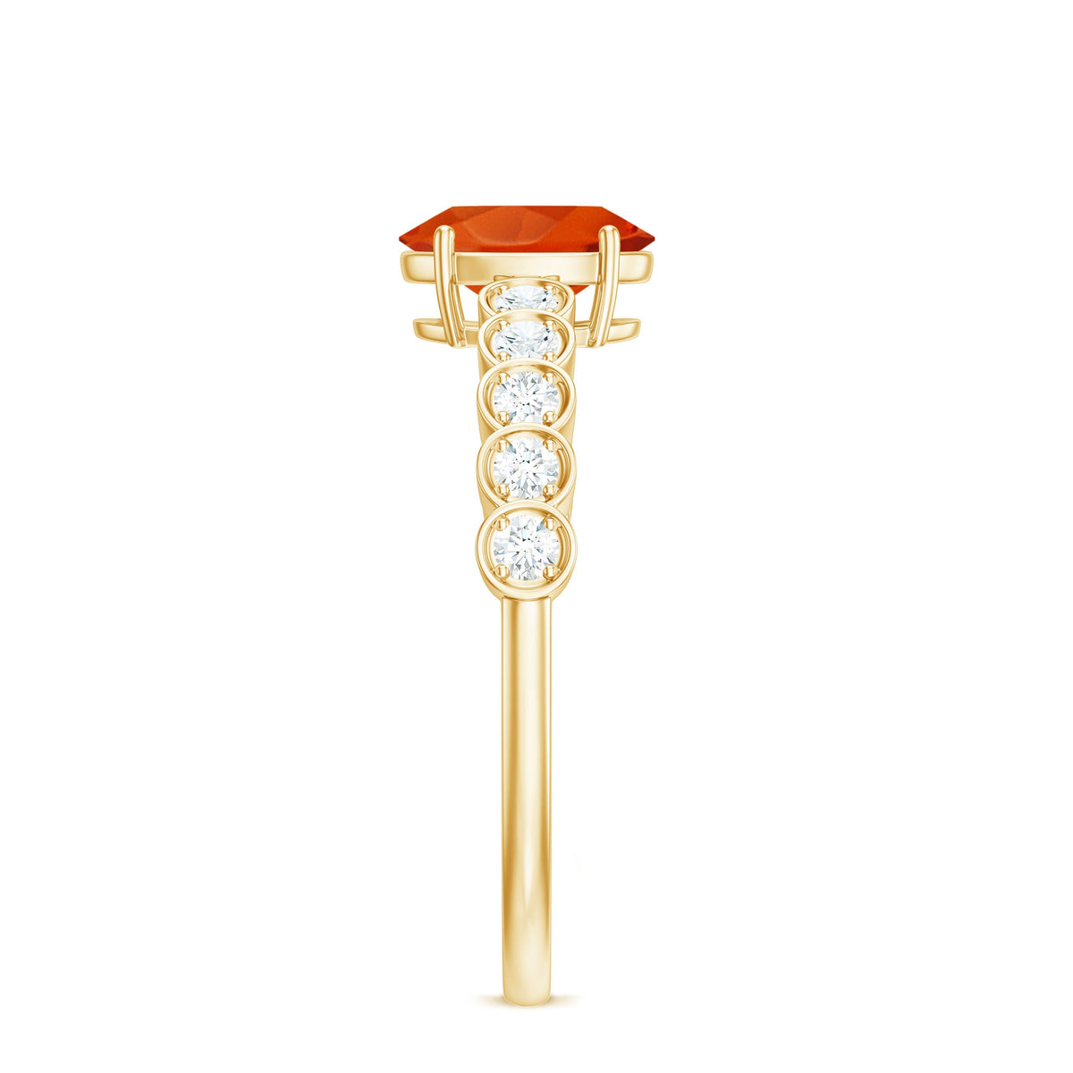 0.6 Carat Oval Fire Opal Solitaire Engagement Ring with Diamond