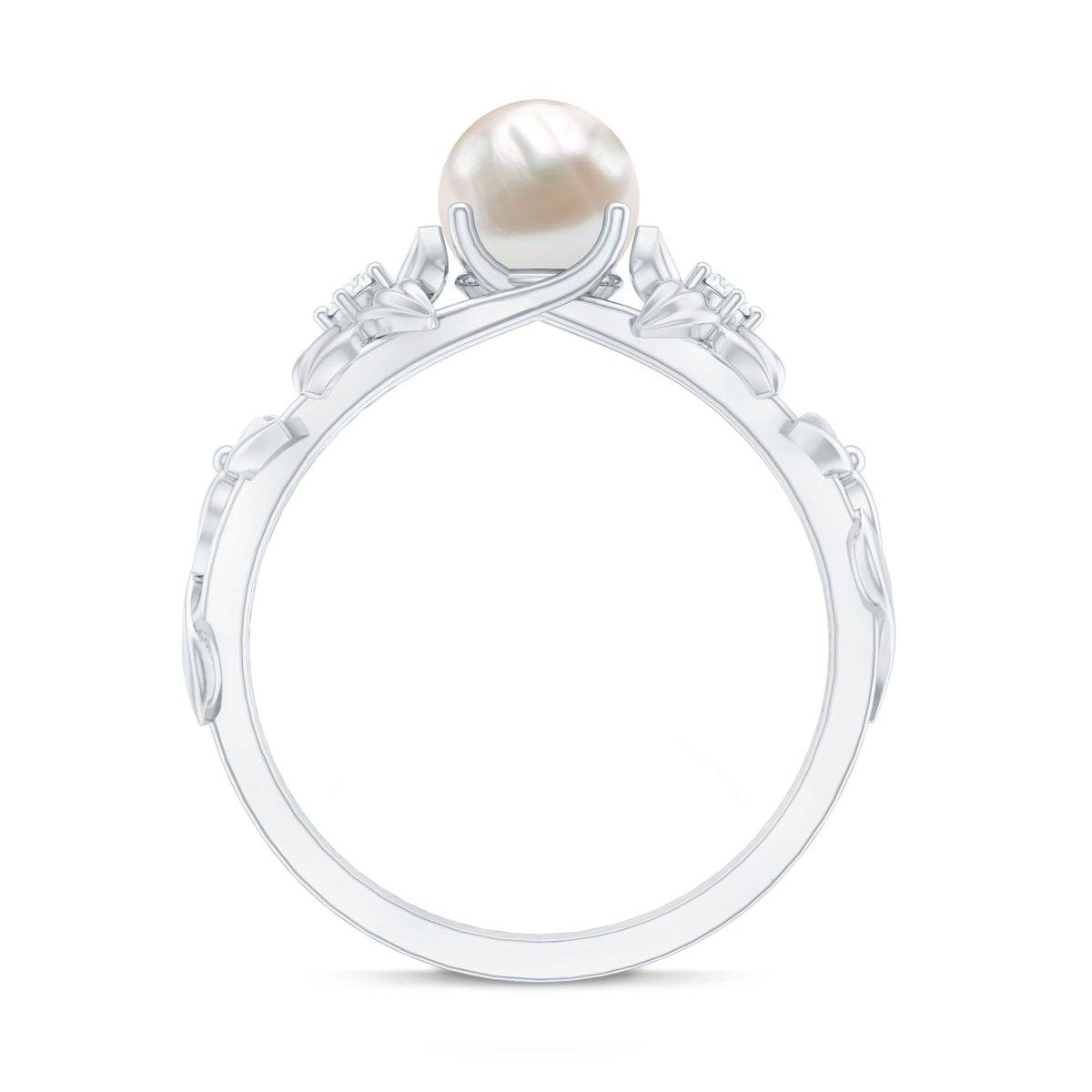 Cultured 2 Carat White Pearl Flower Engagement Ring with Diamonds