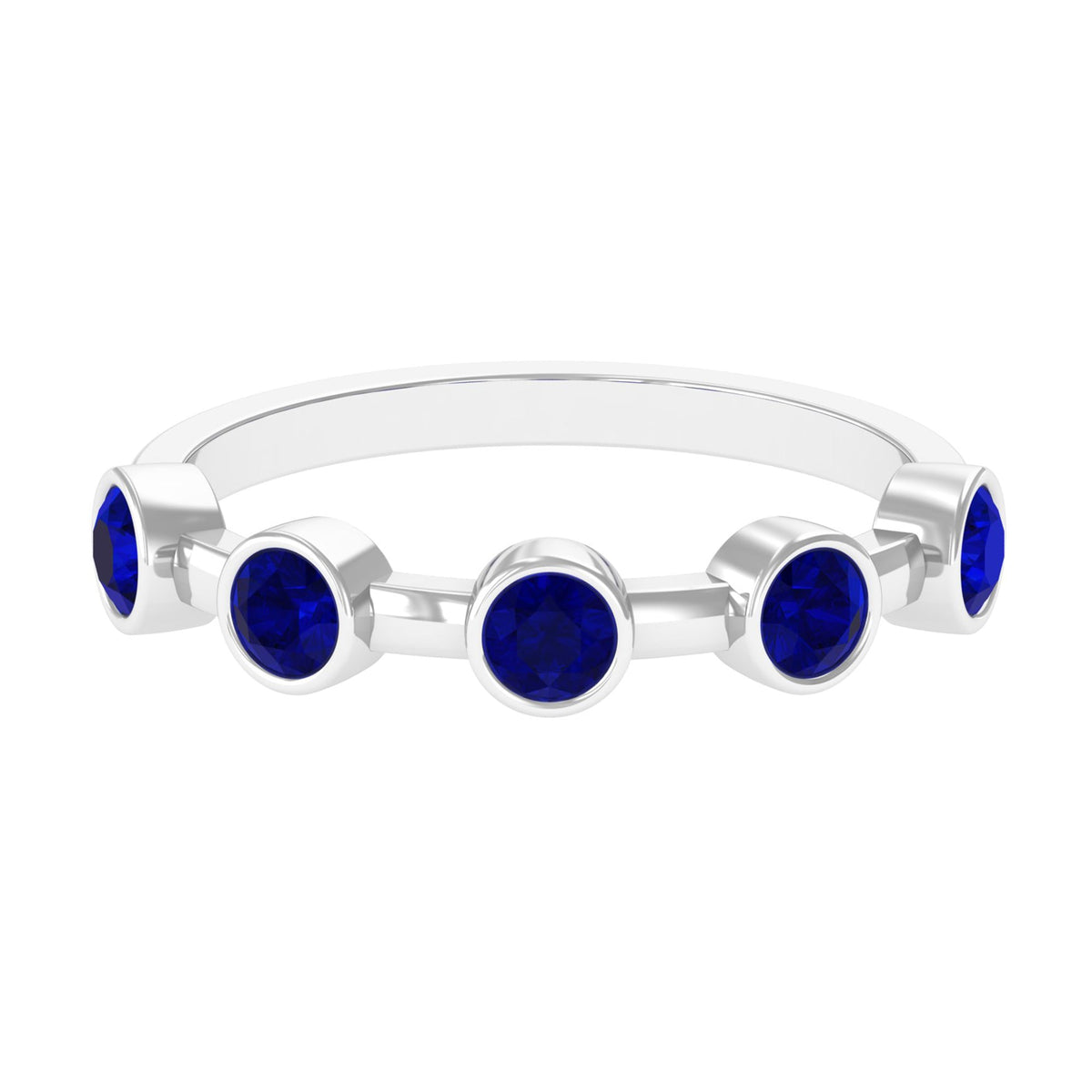2 Carat Blue Sapphire Half Eternity Ring with Bezel Setting