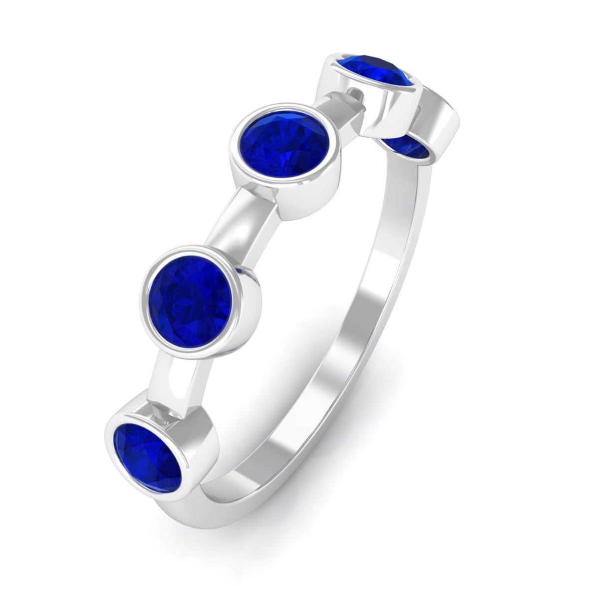 2 Carat Blue Sapphire Half Eternity Ring with Bezel Setting