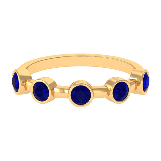 2 Carat Blue Sapphire Half Eternity Ring with Bezel Setting