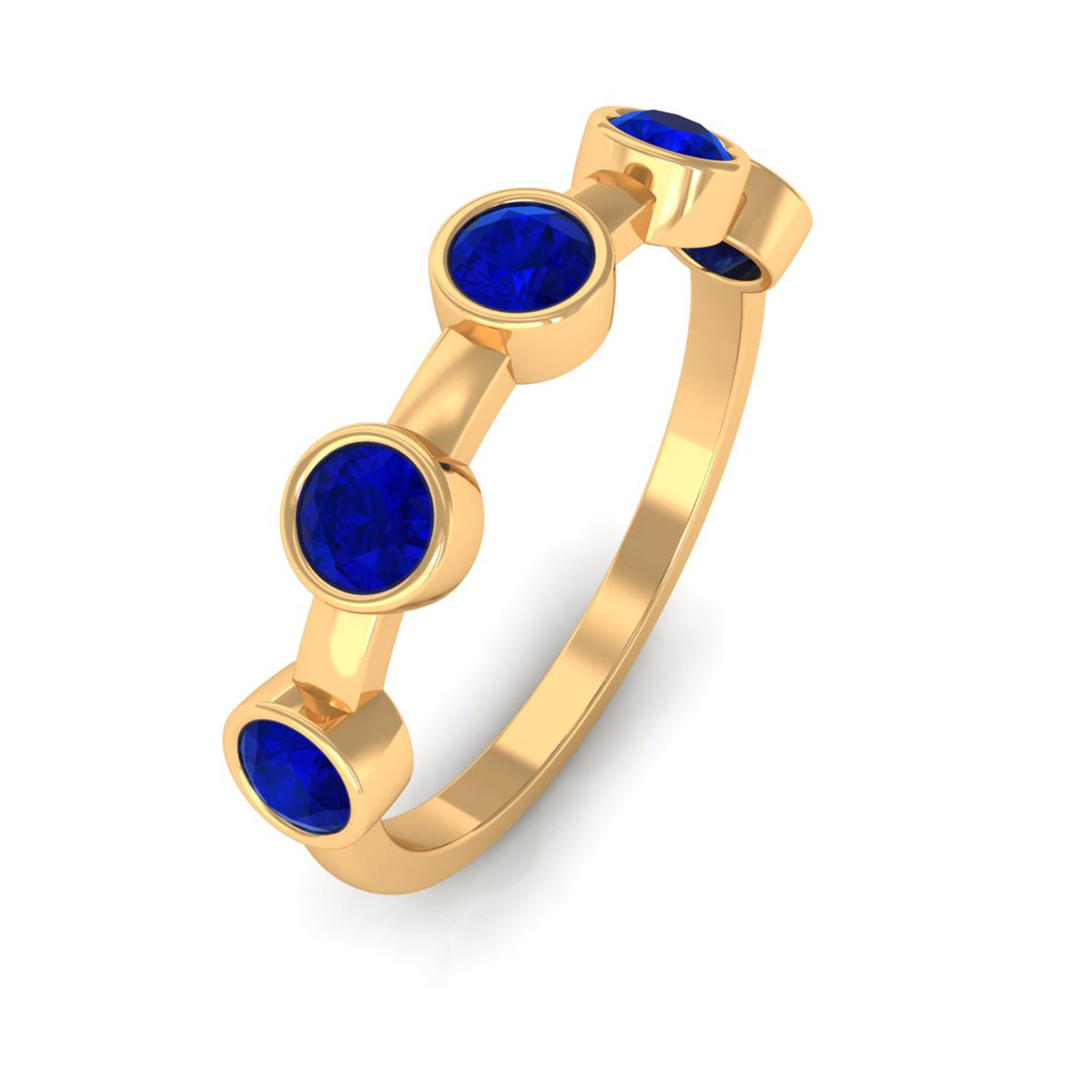 2 Carat Blue Sapphire Half Eternity Ring with Bezel Setting
