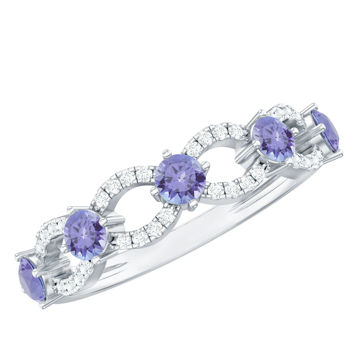 Real Tanzanite Diamond Half Eternity Ring for Women