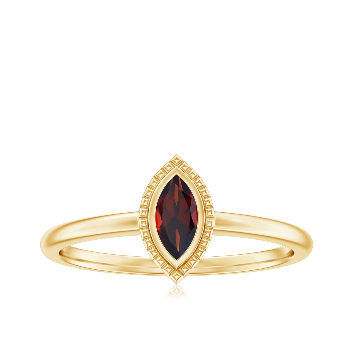 Bezel Set Marquise Garnet Promise Ring in Yellow Gold Plated Silver