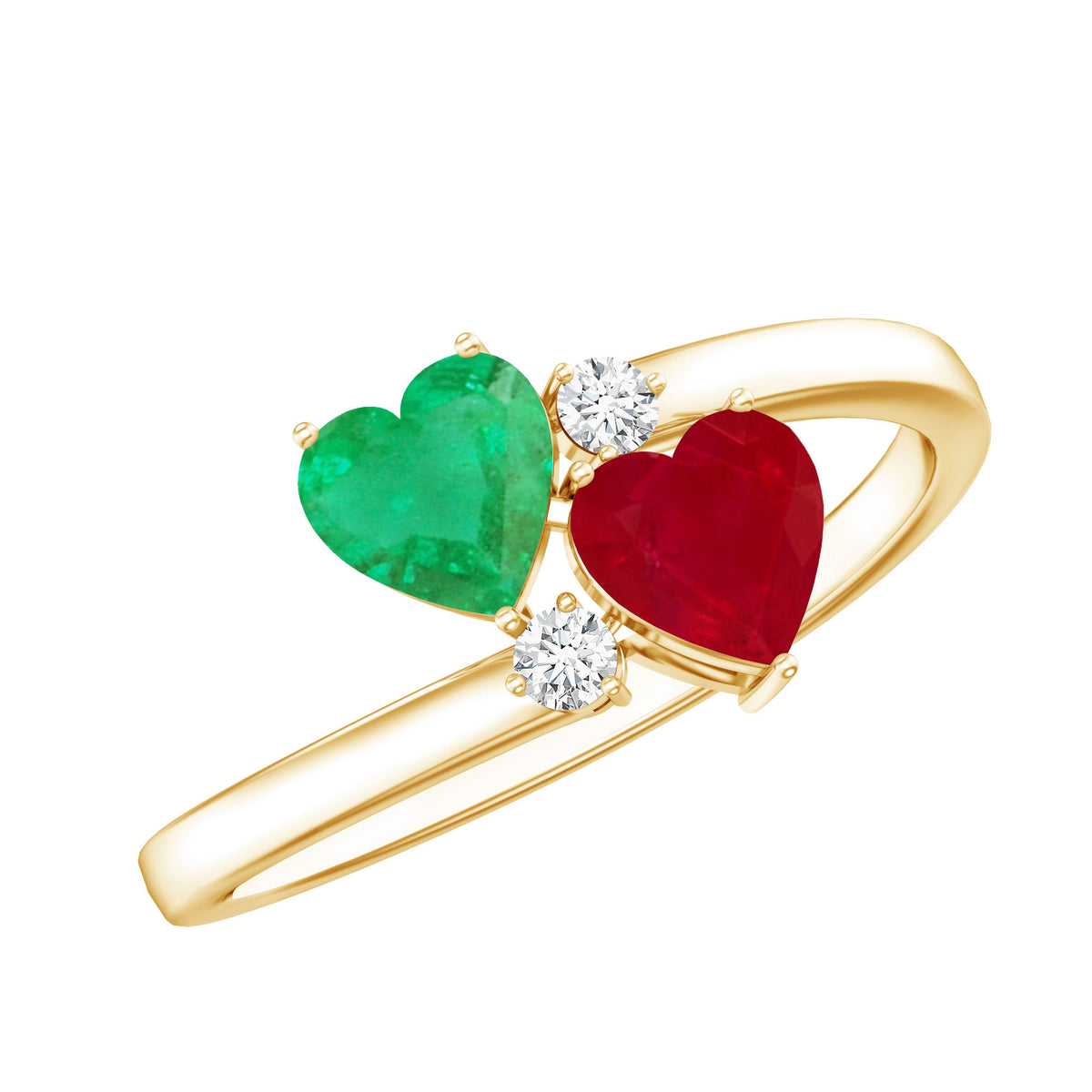 Heart Shaped Ruby Emerald Two Stone Engagement Ring